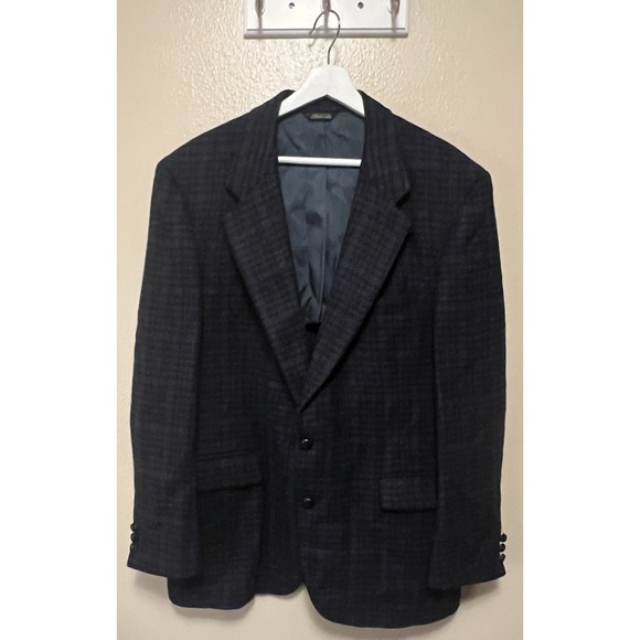 Vtg 80s Harris Tweed Stafford Tweed Plaid Blue Red Wool Blazer Jacket Mens NSTag